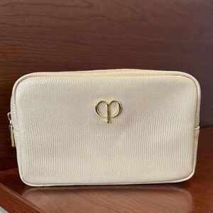 New Clé De Peau Beauty Beige and Gold Logo Faux Leather Cosmetic Pouch
